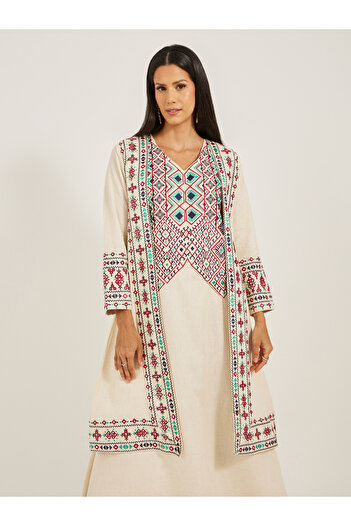 Maxim Creation By Styli Embroidered V-Neck A-Line Kaftan