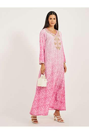Maxim Creation By Styli Embroidered Notch Neck Printed A-Line Kaftan