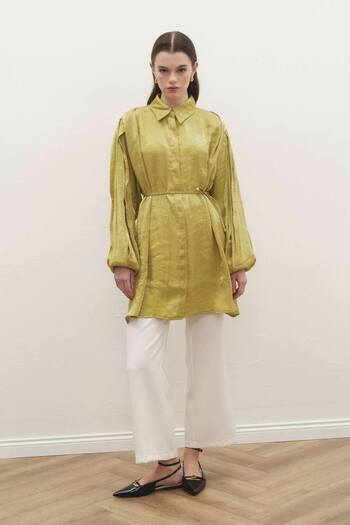 Hooopstore Creon Satin Look Olive Shirt