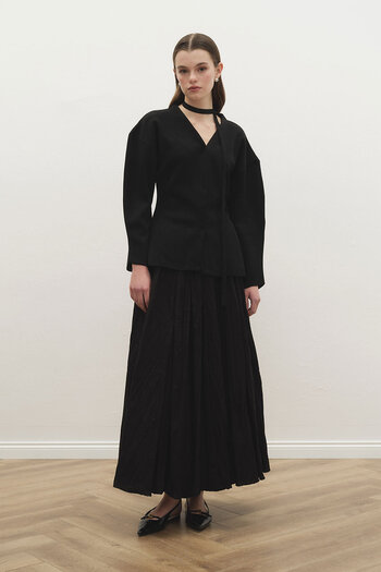 Hooopstore Long Pleated Black Skirt