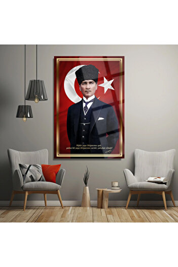 TAULART ATATÜRK KIRILMAZ LÜKS CAM TABLO OFİS İÇİN OFİS HEDİYESİ İŞ YERİ HEDİYELİK TABLO