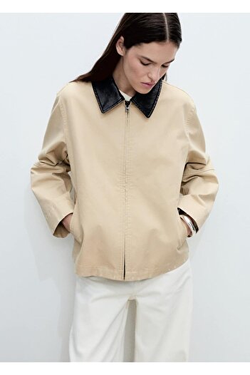 MANGO Woman Cotton Jacket with Contrast Collar