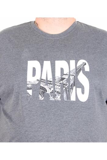 MocGrande Men's Big Size Crew Neck T-Shirt Paris 25179 Anthracite Melange