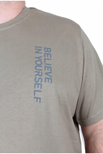 MocGrande Men's Big Size Crew Neck T-Shirt Believe 25157 Khaki