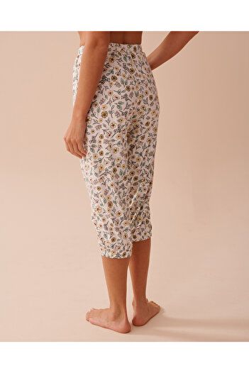 La Vie en Rose Sunflower Print Cotton Fitted Capris
