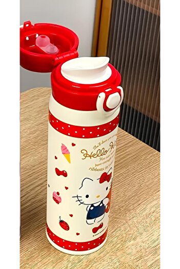bundle island Çocuk termos matara paslanmaz çelik Hello Kitty figürlü iki kademeli özel kapak 480ml