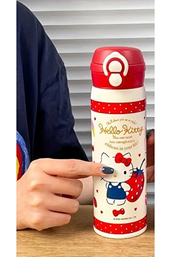 bundle island Çocuk termos matara paslanmaz çelik Hello Kitty figürlü iki kademeli özel kapak 480ml