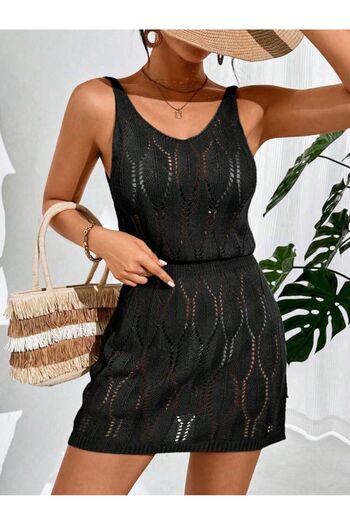 Bracha Strappy Model V-Neck Openwork Pattern Knitwear-Beach Dress Fitted at the Waist