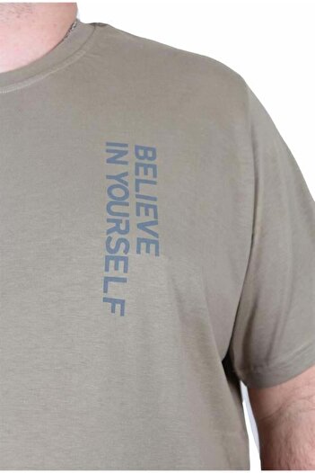 Starbattal Men's Big Size Crew Neck T-Shirt Believe 25157 Khaki