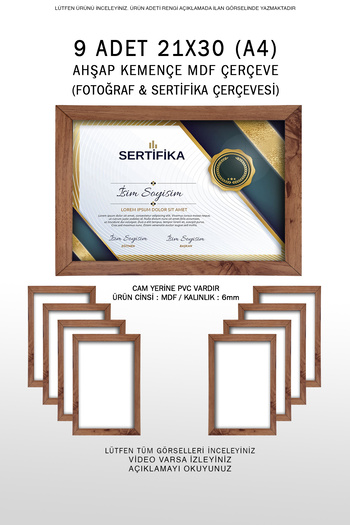 bymat 9 Pieces 21X30 Frame - Kemenche Frame - A4 Frame - Diploma Frame - Mdf Multi Photo