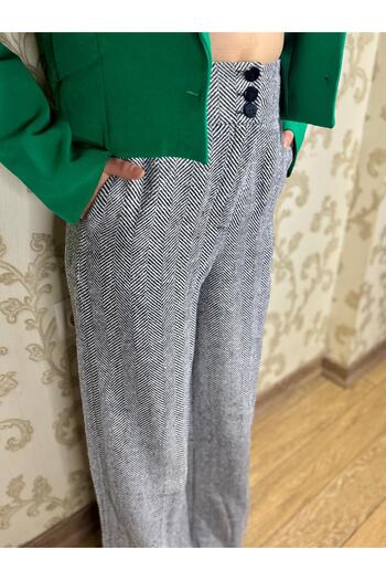 Genel Markalar Kaz Ayağı Desenli Oversize Palazzo Kaşe Pantolon