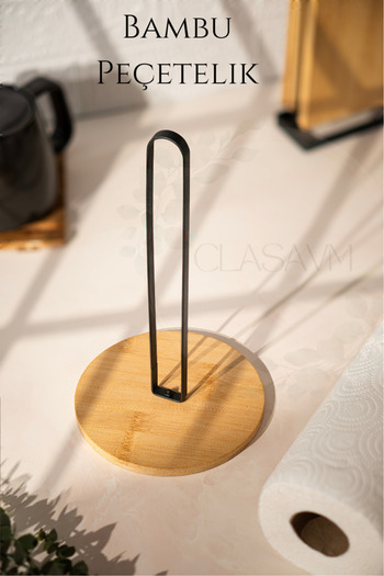 clasavm Bamboo Paper Towel Holder Countertop - Paper Towel Holder Napkin Holder