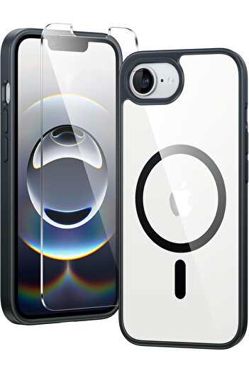 m.tk moveteck Case for Apple iPhone 16E Case Camera Protruding Impact Protection Transparent Magsafe Armor Cover + Screen Protector