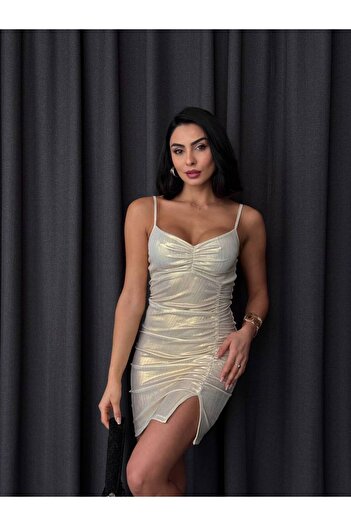 LİFERA Mini Slit Evening Dress with Rope Straps