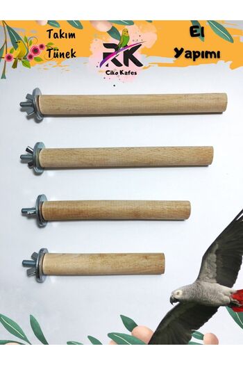 Ciko Kafes Set of 4 Wooden Natural Bird Parrot Perches