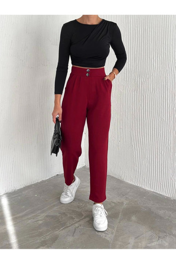 Ovebu Knitted Crepe Pants Double Button