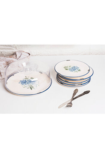 Pembelia Life 7 Piece Cake Fanunslu Porcelain 6-Piece Cake Plate Cake Presentation Plate Cake Dessert Set