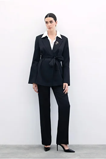 Sateen Classic Straight Trousers - Black