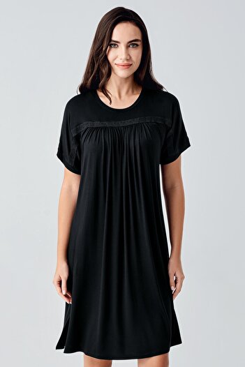 Artış Lace Short Sleeve Stretchy Viscous Nightgown