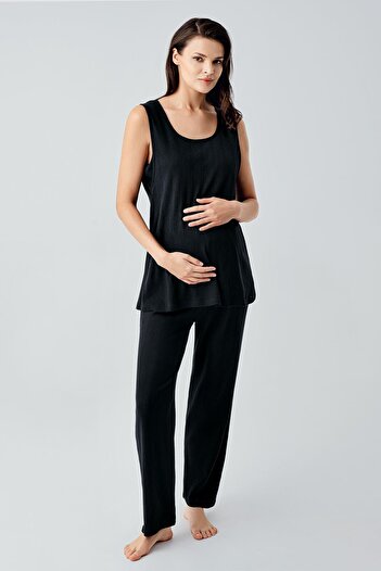 Artış Thick Straps Openwork Stretchy Cotton Maternity Dressing Gown Pajamas Set