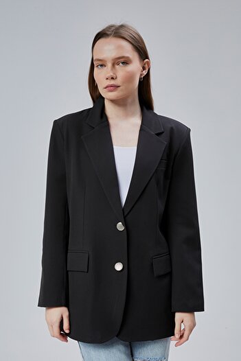 Bolivente Women's Oversize Straight Cut Lined Woven Blazer Jacket