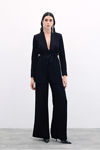 Sateen Black Wide Leg Trousers