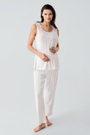 Artış Thick Straps Openwork Stretchy Cotton Maternity Dressing Gown Pajamas Set