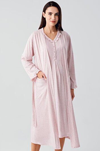 Artış Short Sleeve Buttoned Cotton Maternity Dressing Gown Nightgown Set