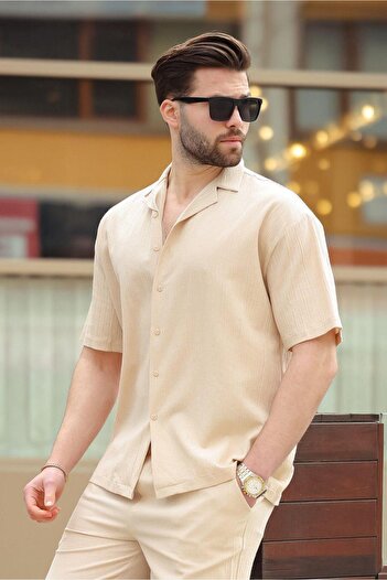 Madmext Beige Basic Men's Shorts Set 6729