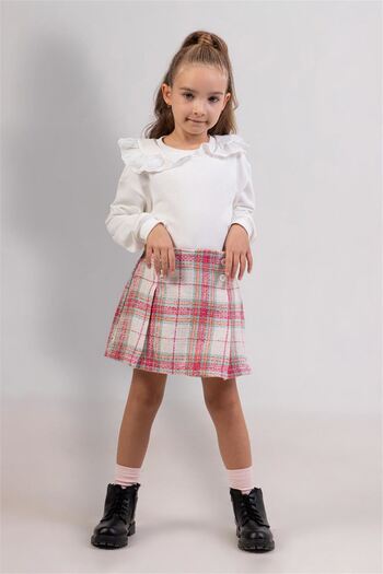 Dmb Girl's Plaid Skirt Suit - Fuchsia M9814