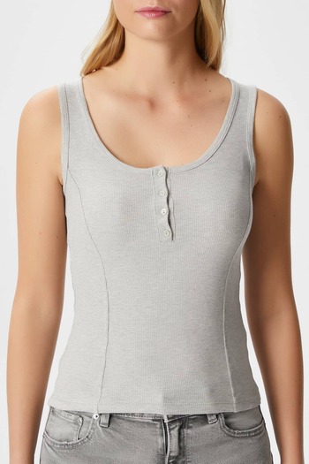 Ritnice Women's Jayla Corset Look Buttoned Ribbed Sleeveless Gray Blouse