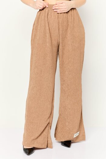 The Giving Movement Women Regular Fit Textured Palazzo Pants, Tan