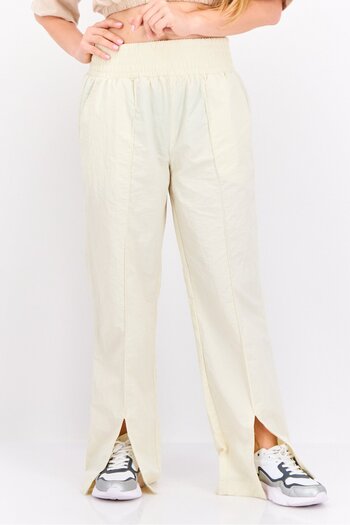 The Giving Movement Women Regular Fit Brand Logo Wide Leg Pants, Cream