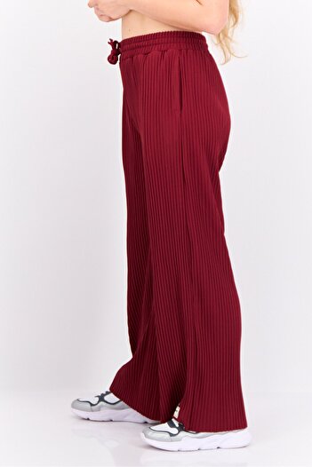 The Giving Movement Women Regular Fit Wide Leg Textured Palazzo Pants, Maroon