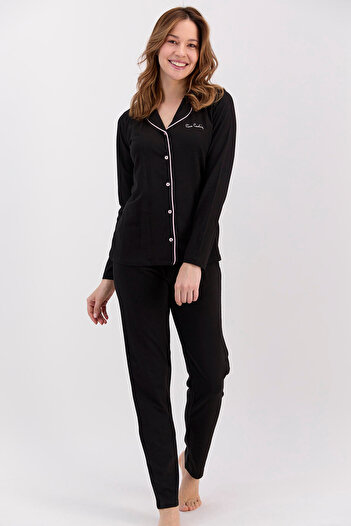 Pierre Cardin Women's Cotton Modal Fabric Long Sleeve Front Buttoned Shirt Pajamas Set