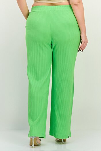 The Giving Movement Women Regular Fit Wide Leg Textured Palazzo Pants, Green