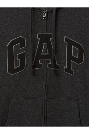 GAP Ανδρικό φούτερ με φερμουάρ σε σκούρο γκρι χρώμα από ύφασμα γαλλικής πετσέτας