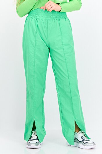 The Giving Movement Women Regular Fit Brand Logo Wide Leg Pants, Lime Green