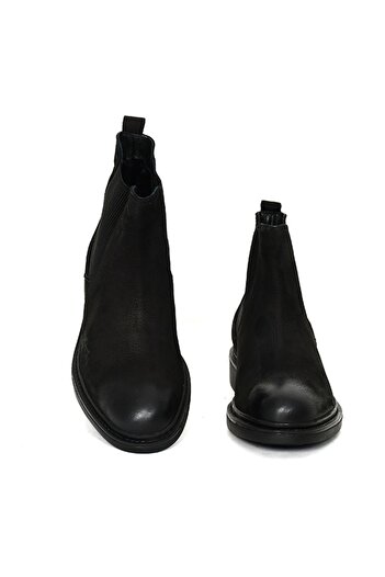 Tuna Genuine Nubuck Leather Chelsea Black Men's Boots Rubber Sole - 02984