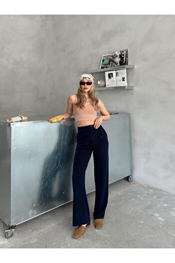 AFROGİYİM High Waist Buttoned Wide Leg Fabric Trousers