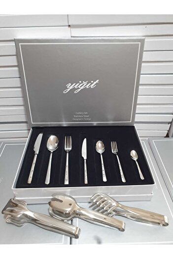 Yiğit 87 Piece Jesse Model Stainless Steel Dowry and Gift Spoon Fork Knife Set for 12 People
