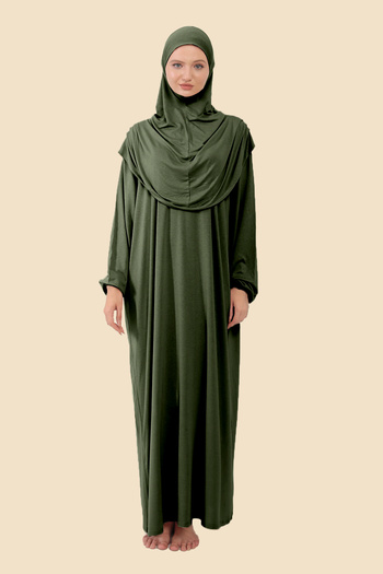 Sonbaharmoda Ολόσωμο φόρεμα προσευχής Hijab με αποσπώμενο μαντίλι από οργανικό βαμβάκι ελαστικό χτενισμένο βαμβάκι