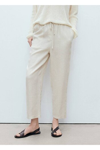 MANGO Woman Straight Cut Linen Trousers