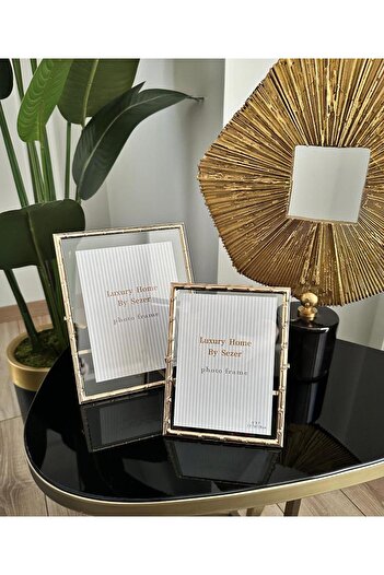 PEKİBU BAMBU DESEN LÜKS METAL ÇERÇEVE GOLD 13x18 CM