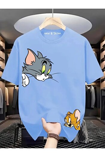 New Shine In Cart 6 and Above Purchases Get 1 T-Shirt as a Gift - Tom and Jerry at the Corner Printed Oversize T-Shirt