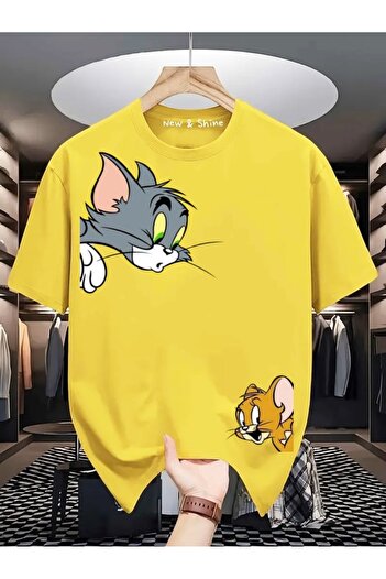 New Shine Sepette 6 Ve Üzeri Alımlarda 1 Tişört Hediyedir - Tom Ve Jerry Köşede Baskılı Oversize T-shirt