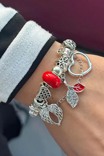 Vitastyle Silver Charmli Pandra Bracelet with Heart and Wings Detail