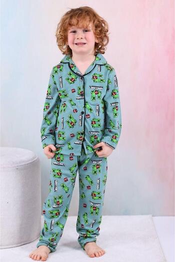 ETHEM TEKSTİL Boy's Minecraft Front Buttoned Pajama Set