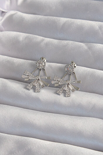 Skygo Silver Colored Zircon Cubic Zirconia Brass Bow Model Earrings - Tj-bkp9300