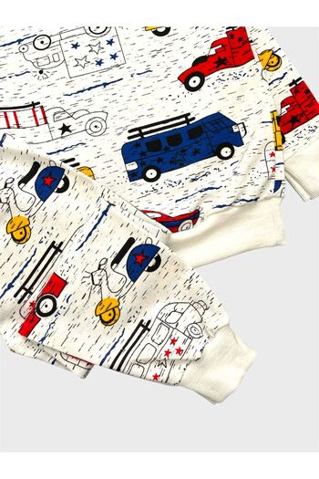 ALİŞ KİDS Set de pijamale de sezon pentru băiat, din bumbac, alb, cu mâneci lungi, cu model de mașină